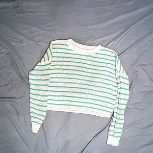 Wild Fable Seafoam Green & White Stripe Sweater Medium Long Sleeve Rolled Collar